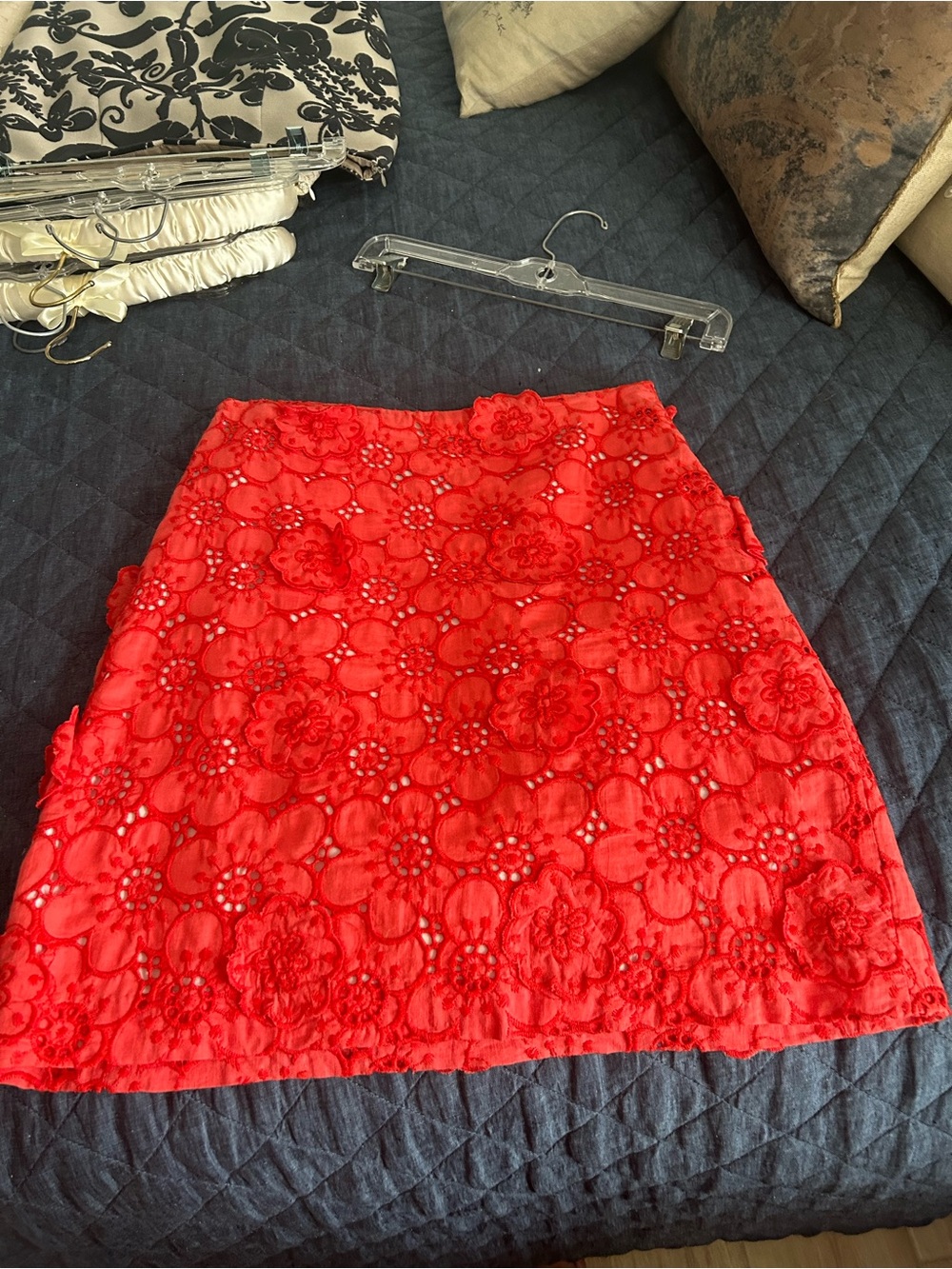 Red Floral Eyelet A-Line Mini Skirt
